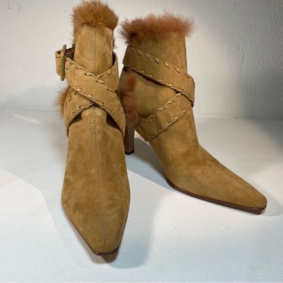 Antonio Melani suede fur trimmed stiletto ankle booties 6 - Picture 7 of 13
